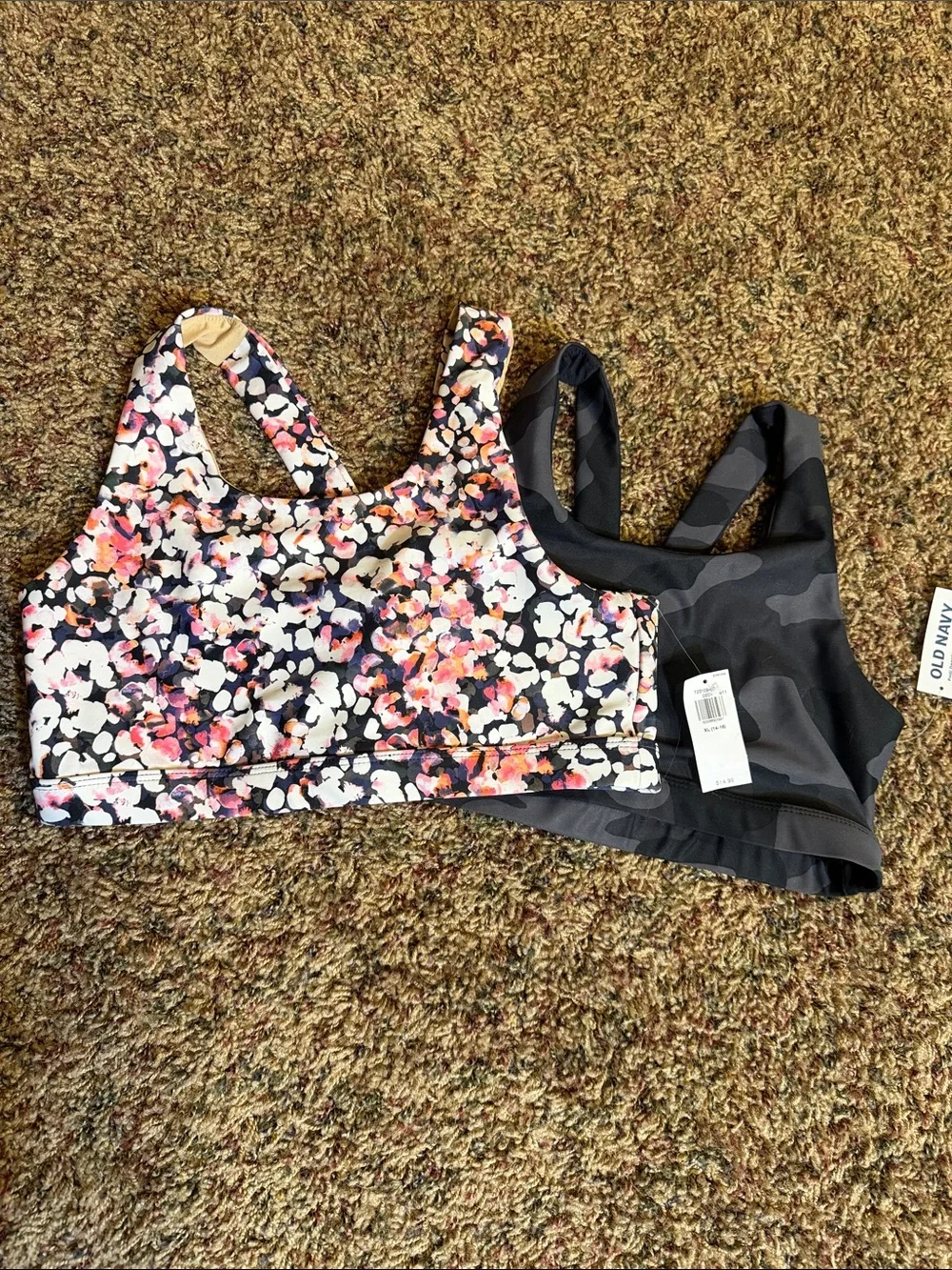 Old Navy Girls Floral Pink & Charcoal Camo Sports Bra Set NWT